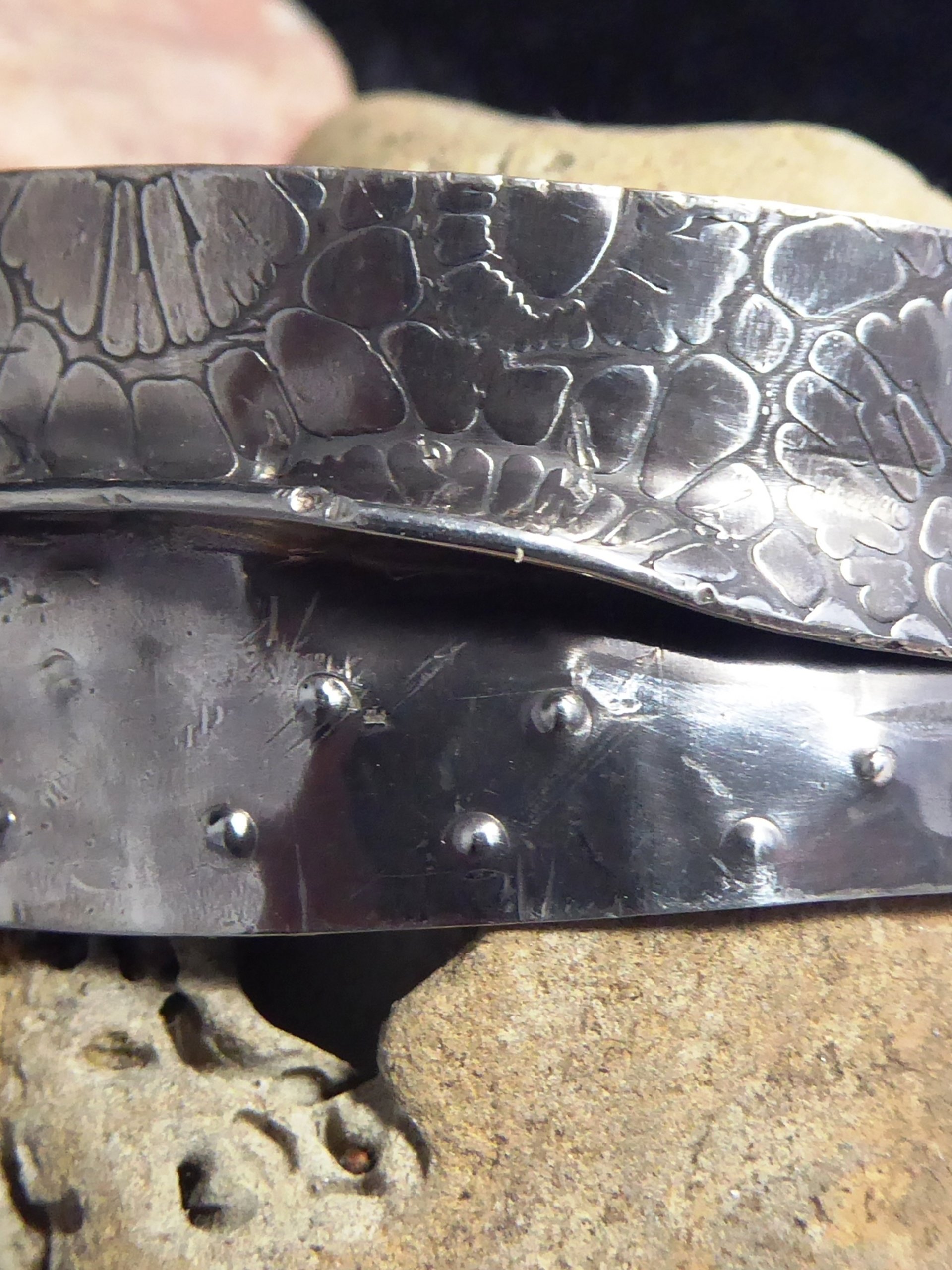 Primitive Tribal German Silver Fold Form Cuff Bracelet