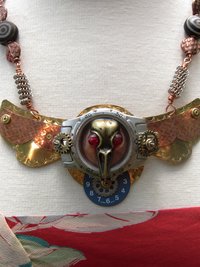 Steampunk  statement  repurposed breastplate winged watch parts