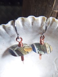 Recycled vintage tin and copper mixed metal dangle boho mushroom earrings