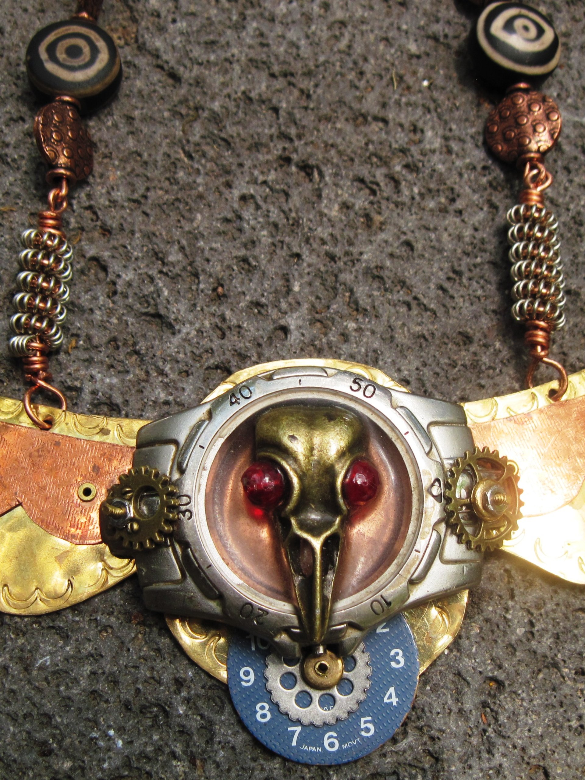 Steampunk  statement  repurposed breastplate winged watch parts