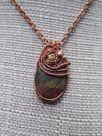 Jasper and Copper Wire wrap Pendant