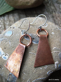 Etched copper primitive dangle earrings
