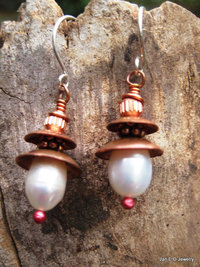 Fresh water white pearl and copper dangle earrings