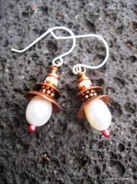 Fresh water white pearl and copper dangle earrings