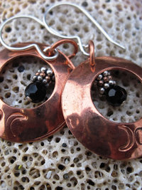 Copper moon earrings with beads