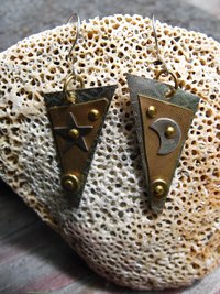 Mixed metal dangle earrings celestial star and moon