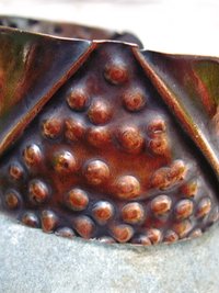 Textured copper fold form antiqued tribal cuff bracelet