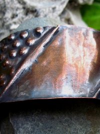 Textured copper fold form antiqued tribal cuff bracelet