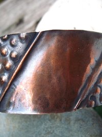 Textured copper fold form antiqued tribal cuff bracelet