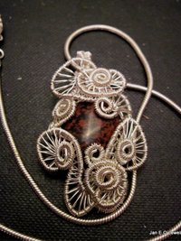 Handmade wire wrap Jasper gemstone cabochon pendant one of a kind jewelry