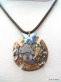 Steampunk mixed metal watchwork brass pendant