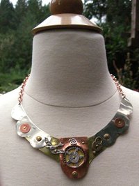 Steampunk mixed metal breast plate statement neck piece