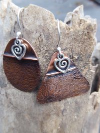 Tribal copper forged foldform boho gypsy hippie dangle mix matched earrings