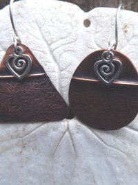Tribal copper forged foldform boho gypsy hippie dangle mix matched earrings