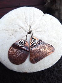 Tribal copper forged foldform boho gypsy hippie dangle mix matched earrings