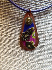 Hamsa amulet Hand of Fatima recycled tin mixed metal spiritual pendant bird in
