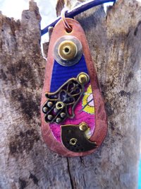 Hamsa amulet Hand of Fatima recycled tin mixed metal spiritual pendant bird in