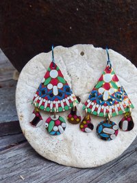 Multicolor gypsy boho recycled tin dangle earring