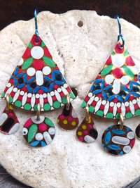 Multicolor gypsy boho recycled tin dangle earring