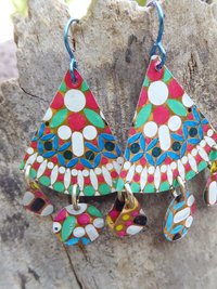 Multicolor gypsy boho recycled tin dangle earring