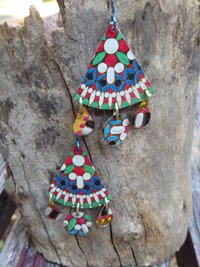 Multicolor gypsy boho recycled tin dangle earring