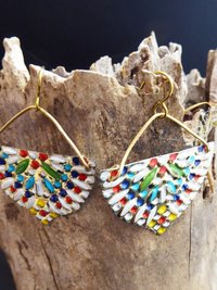 Multicolored sassy tin dangle earrings one of a kind
