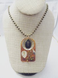 Mixed metals steampunk copper pendant with old tintype photo and charms