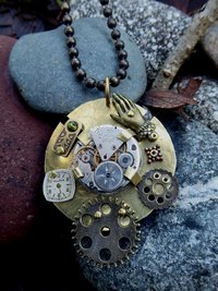 Mixed metal steampunk watchwork gear pendant
