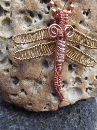 Handmade wire wrap nugold winged dragonfly pendant- Insight
