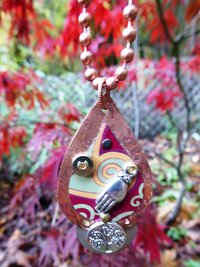 Upcycled trashy tin pendant mixed metal copper charms