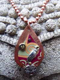 Upcycled trashy tin pendant mixed metal copper charms