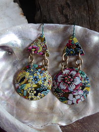 Trashy tinsel large statement flower garden upcycled earrings