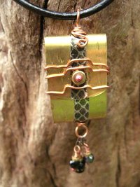 Brass and recycled tin Tibetan Prayer Package Word pendant stamped Being