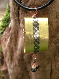 Brass and recycled tin Tibetan Prayer Package Word pendant stamped Being