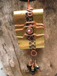 Brass and recycled tin Tibetan Prayer Package Word pendant stamped Being