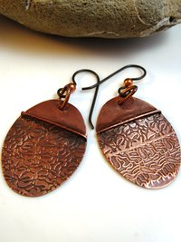 Tribal copper forged foldform boho gypsy hippie dangle oval earrings Cancel