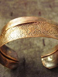 Copper forged fold form wide bracelet