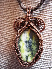 Copper wire woven tree of life stone pendant