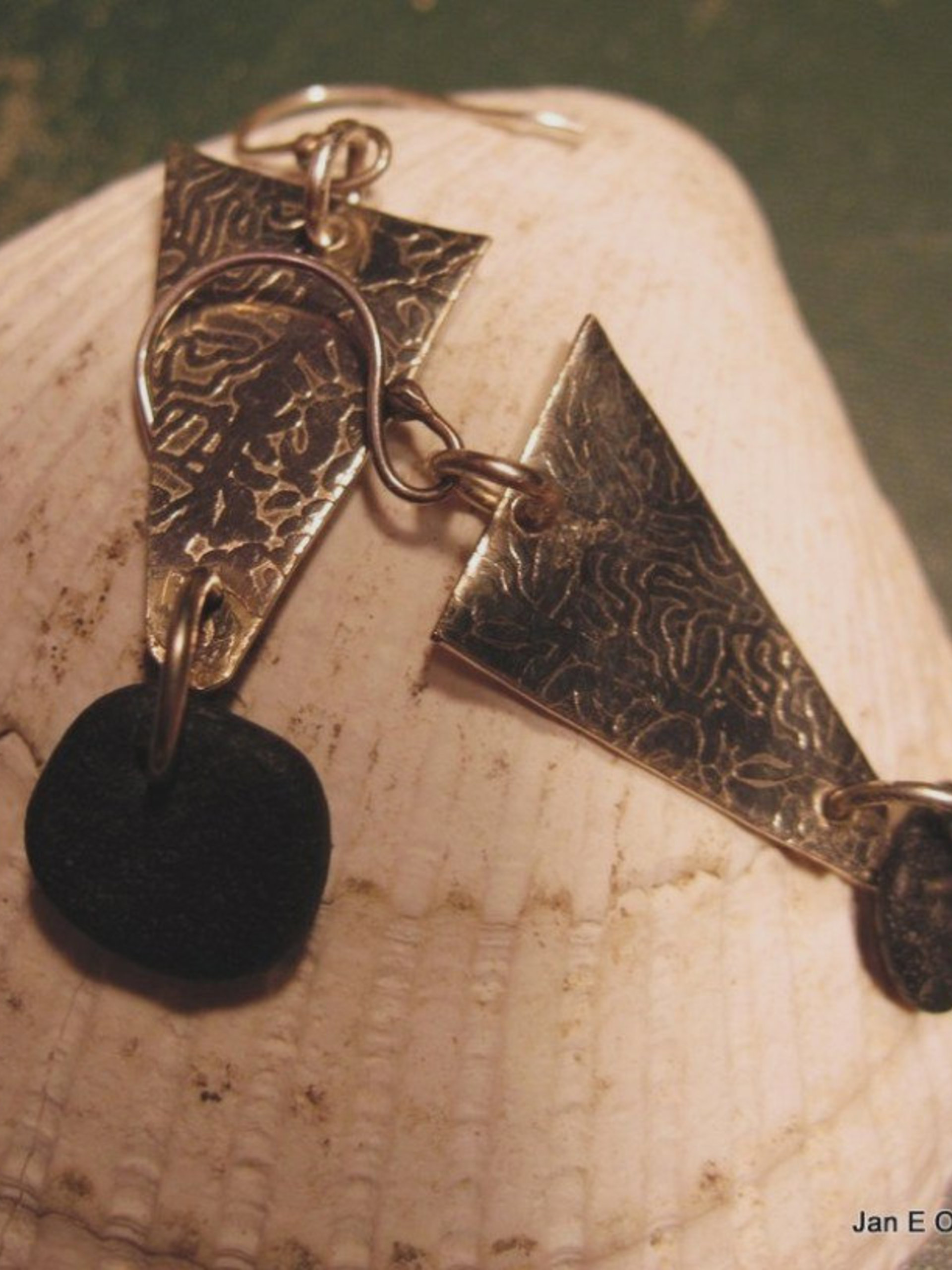 Om natural stone German silver beach rock dangle earrings
