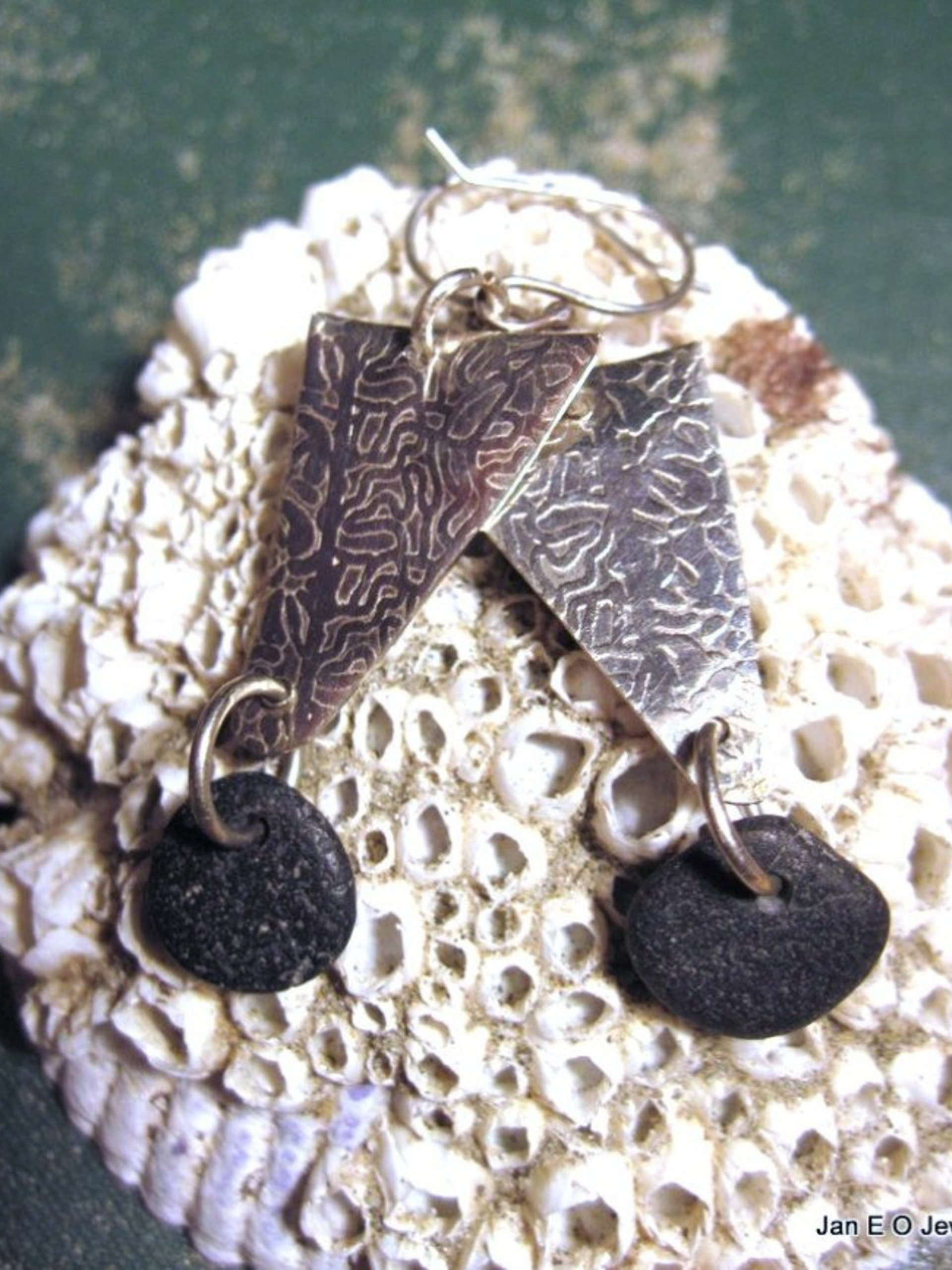 Om natural stone German silver beach rock dangle earrings