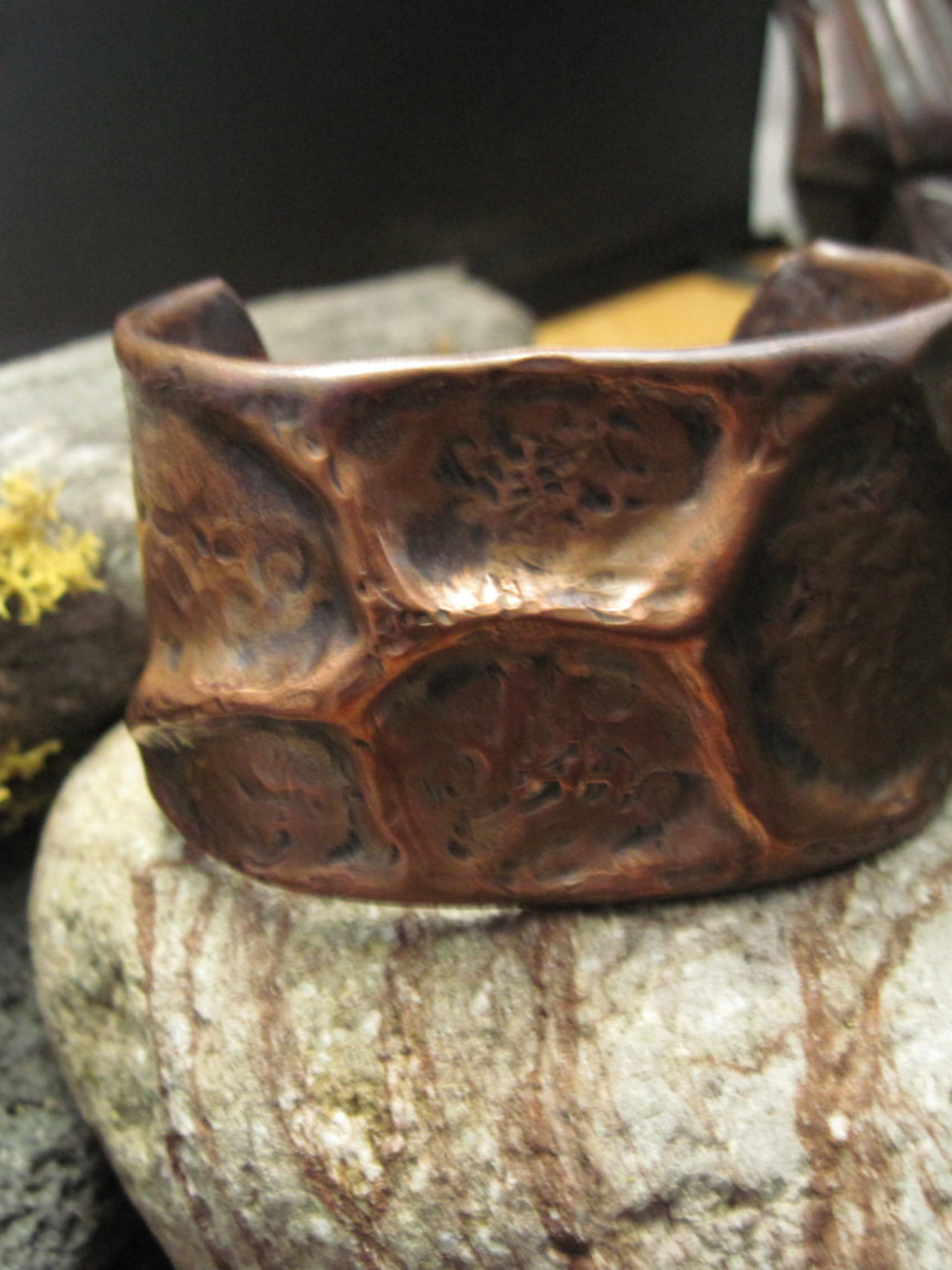 Wide Tribal Air Chased Copper Cuff Bracelet Forged