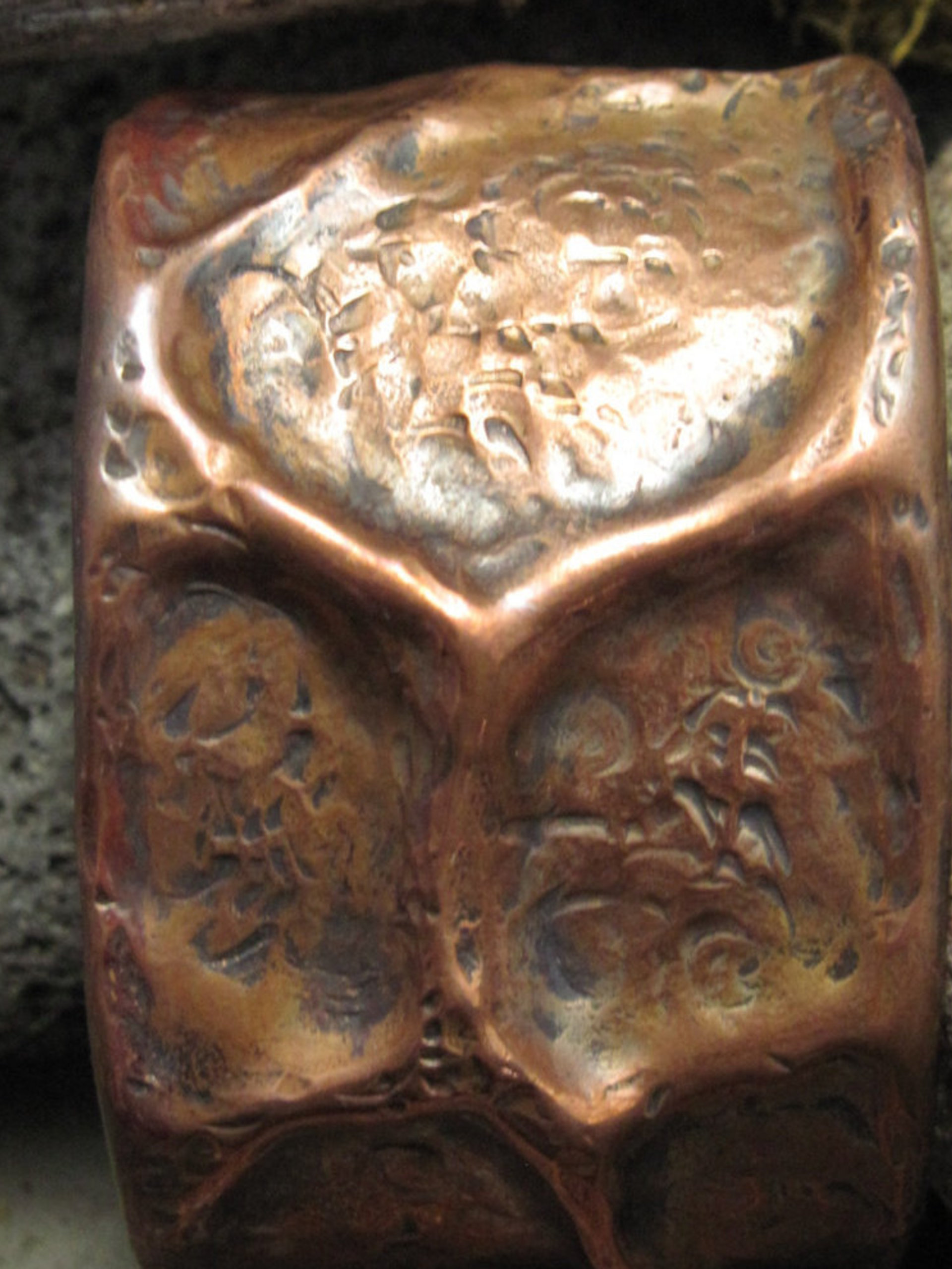 Wide Tribal Air Chased Copper Cuff Bracelet Forged