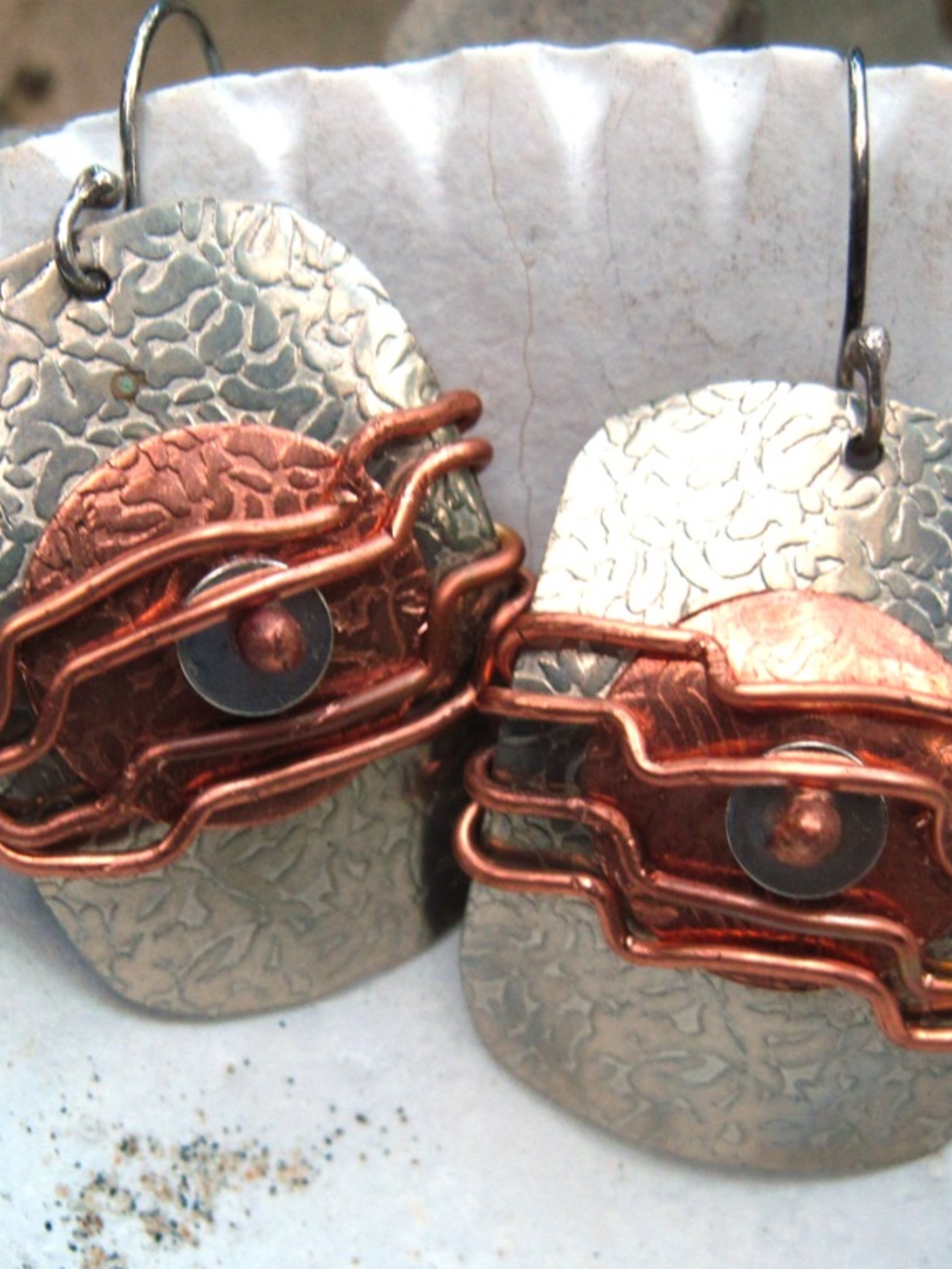 Mixed metal wire wrap earrings