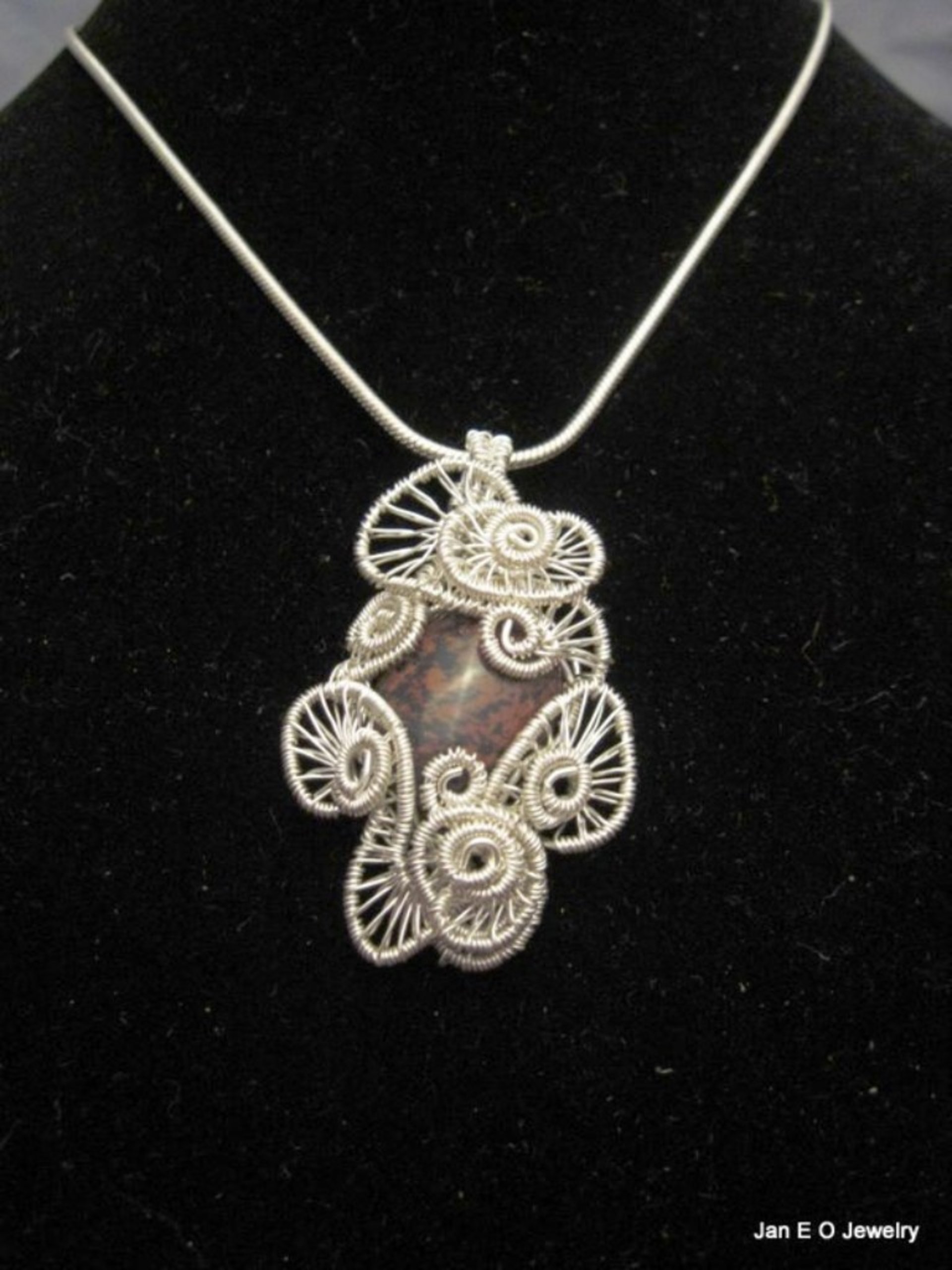 Handmade wire wrap Jasper gemstone cabochon pendant one of a kind jewelry