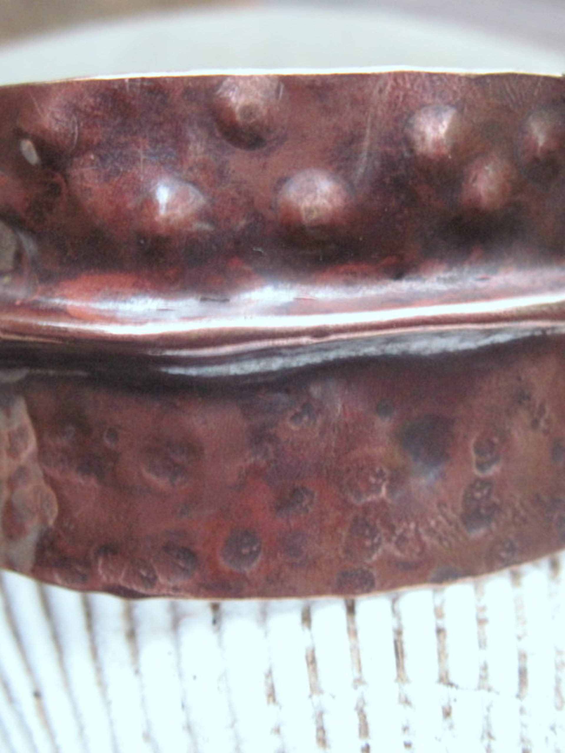Copper textured fold form organic tribal cuff