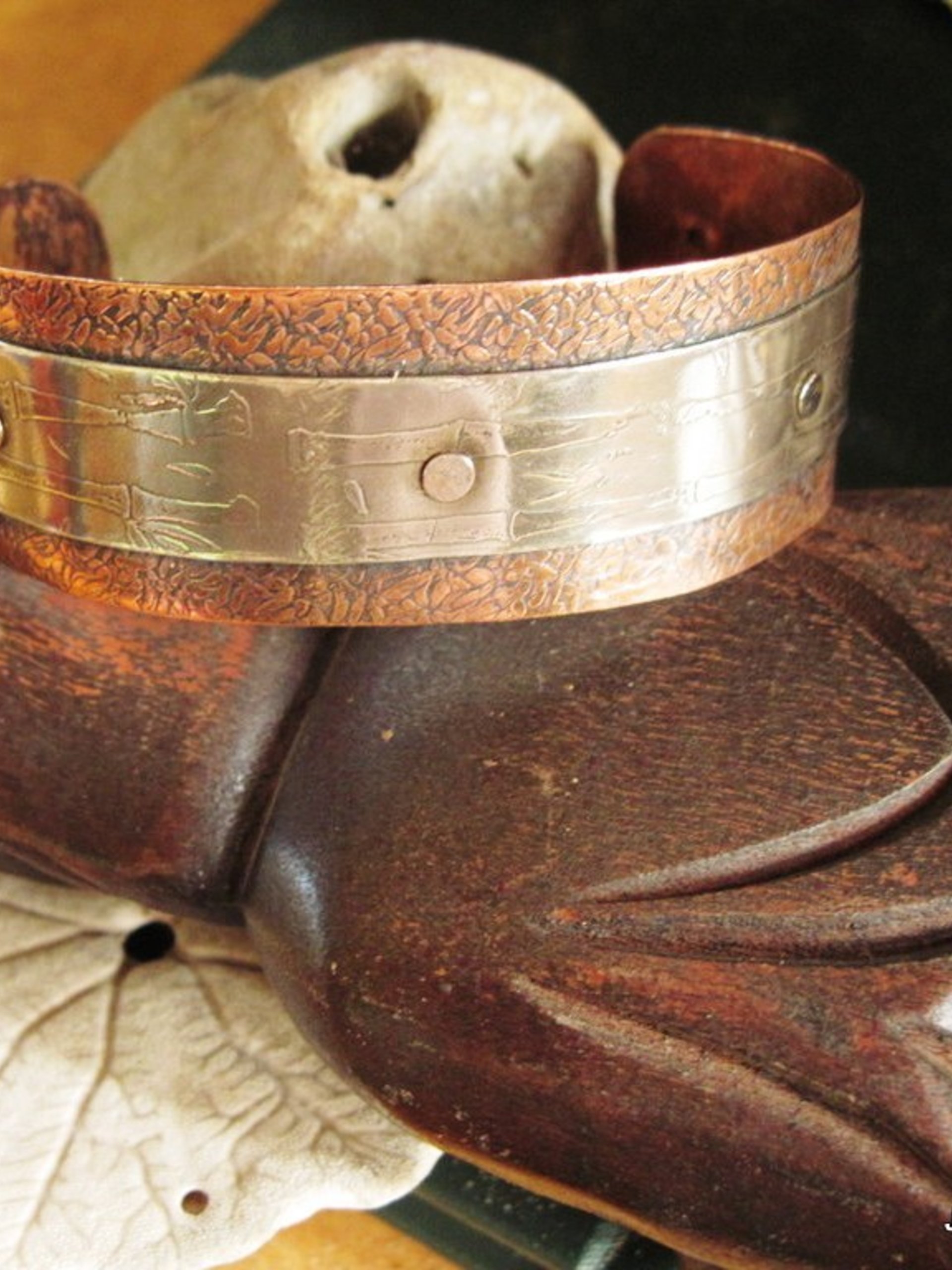 Mixed metal German silver and copper healing textured zen design cuff