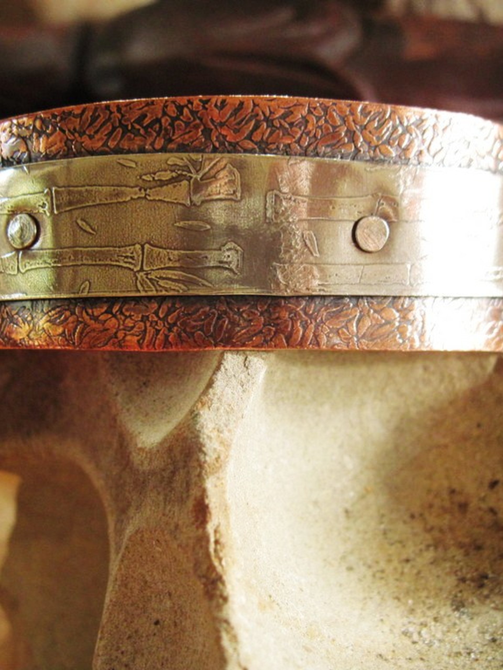 Mixed metal German silver and copper healing textured zen design cuff