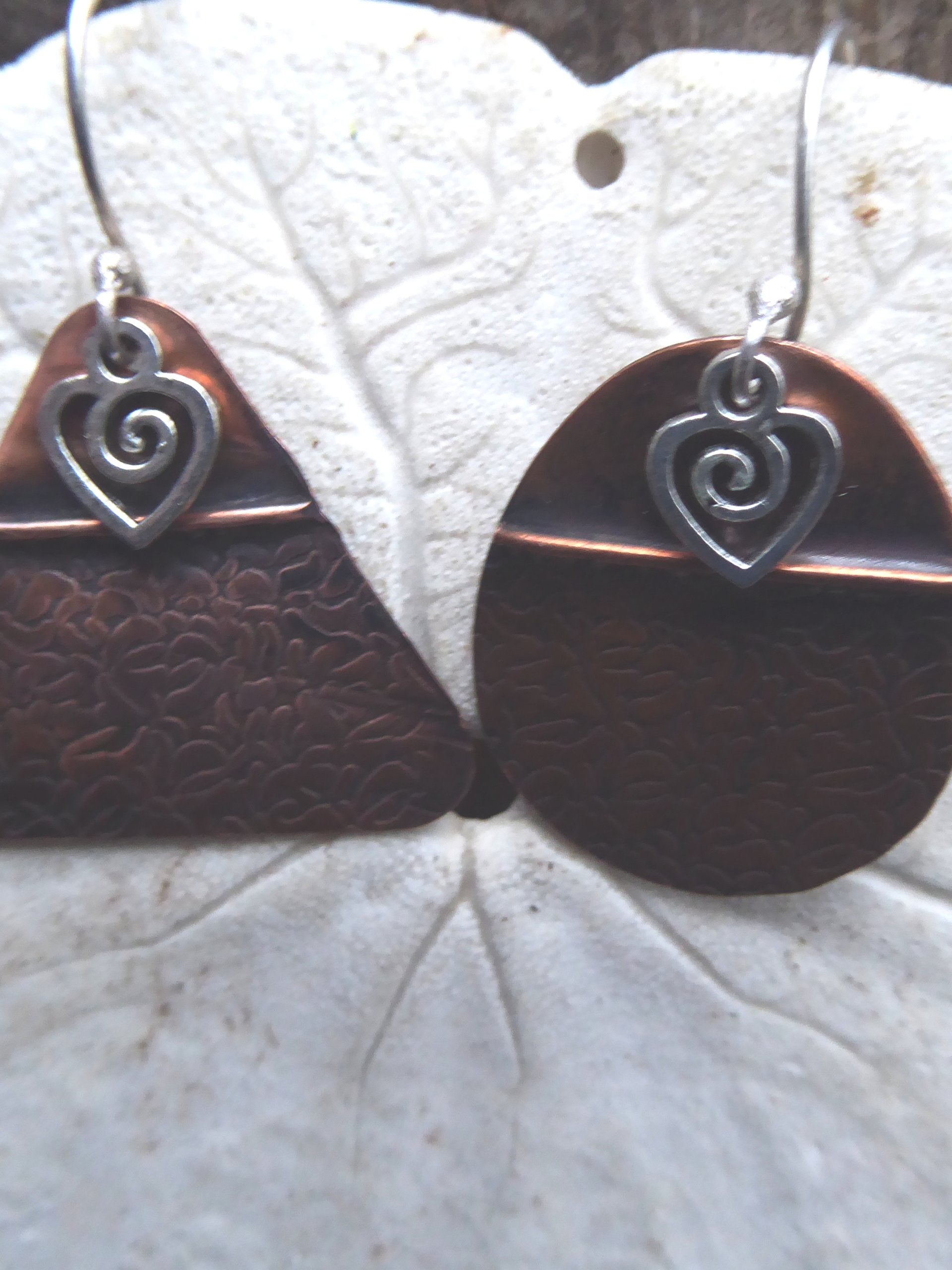 Tribal copper forged foldform boho gypsy hippie dangle mix matched earrings