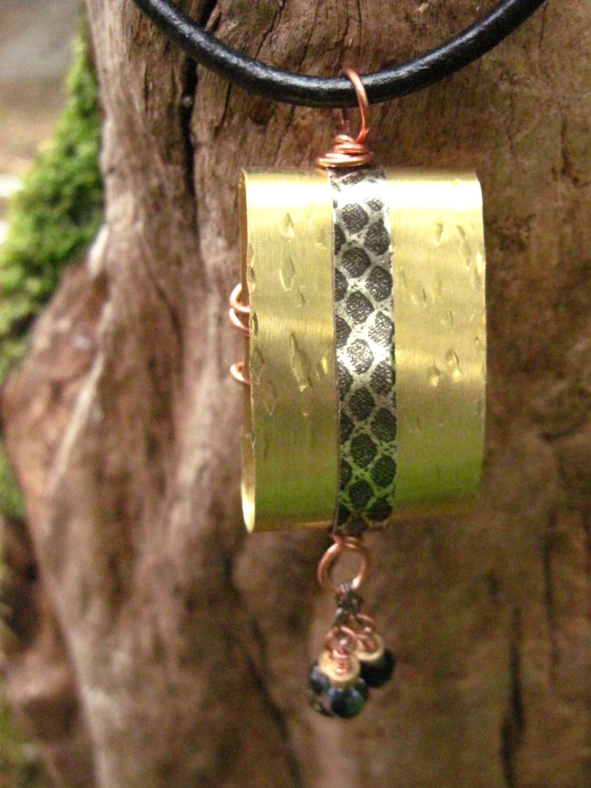 Brass and recycled tin Tibetan Prayer Package Word pendant stamped Being