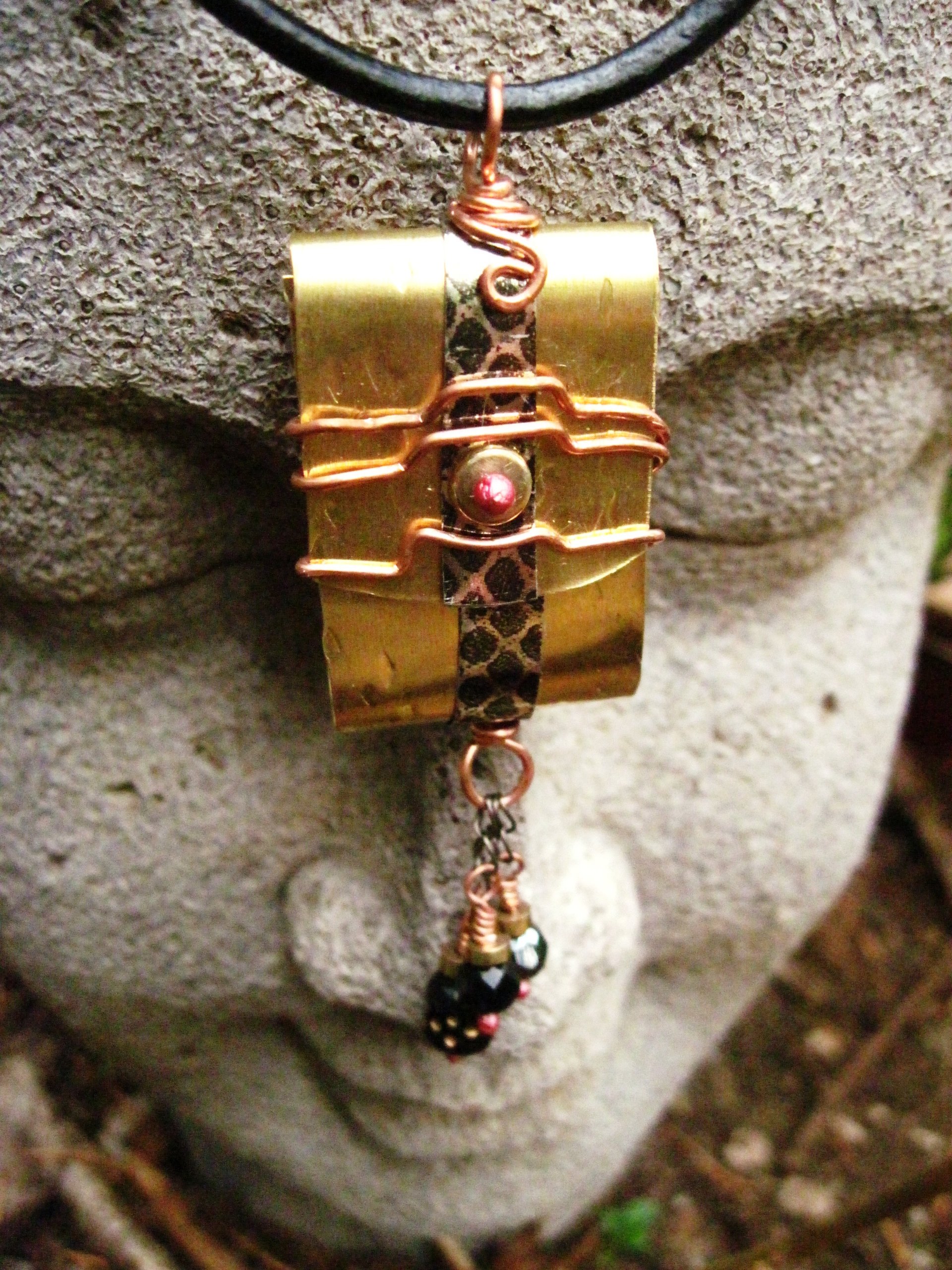 Brass and recycled tin Tibetan Prayer Package Word pendant stamped Being